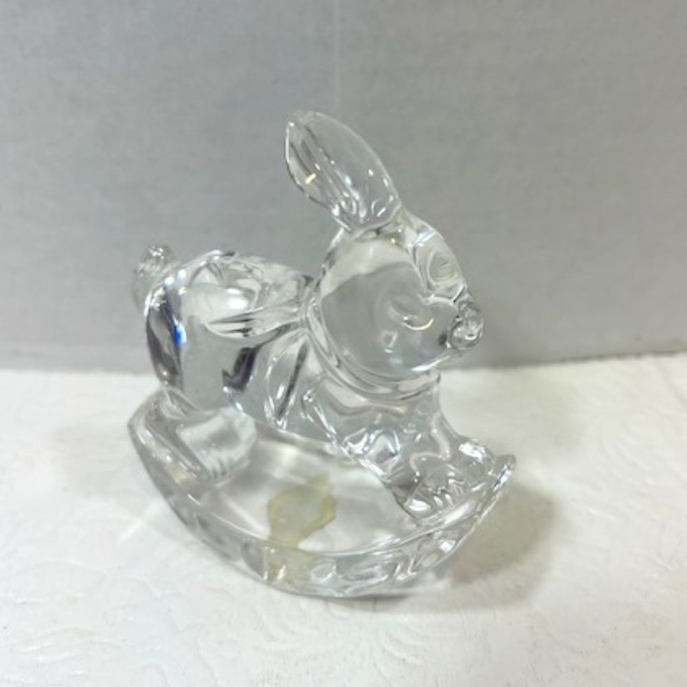 VTG 24% Clear Lead Crystal Rocking Rabbit Bunny Paperweight Made in Germany 3"